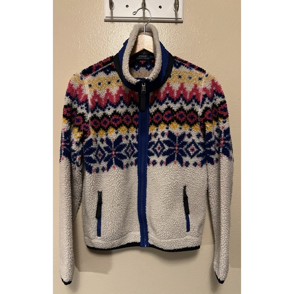 Polo Ralph Lauren Nordic Fair Isle Sherpa Teddy Full Zip Jacket Multi Women's S